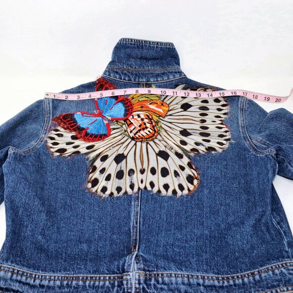 Roberto Cavalli Size IT 46 Butterfly Denim Jean Jacket Vintage - Picture 14 of 15